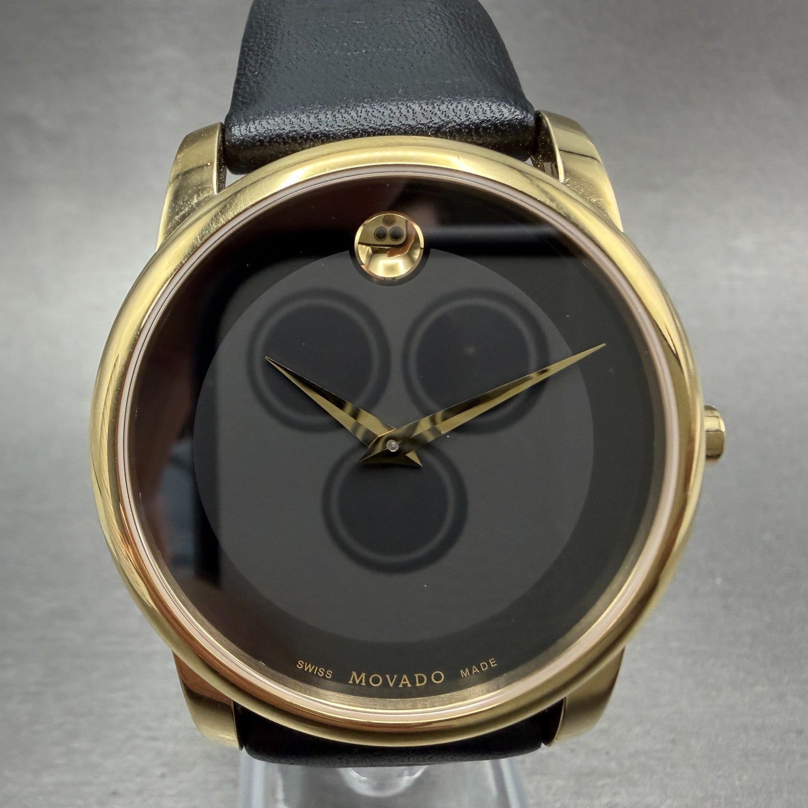 Movado Museum Watch Men 40mm Black Dial Gold Tone Round 07.1.36.1262 New Battery0