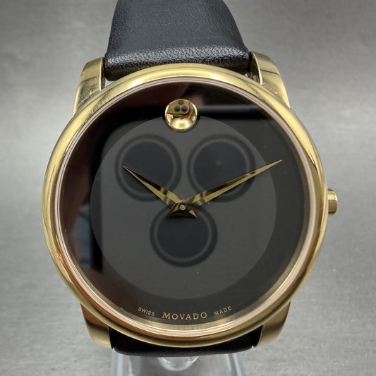 Movado Museum Watch Men 40mm Black Dial Gold Tone Round 07.1.36.1262 New Battery0