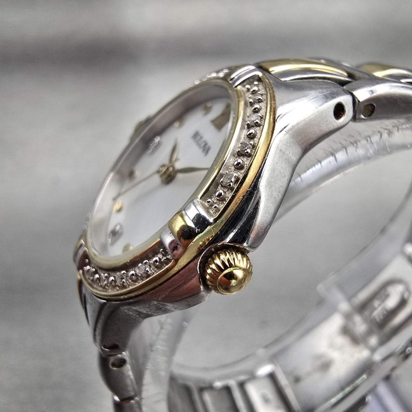 Bulova Watch Women 26mm Silver Dial Two Tone Gemmed Bezel 98R166 New Battery2
