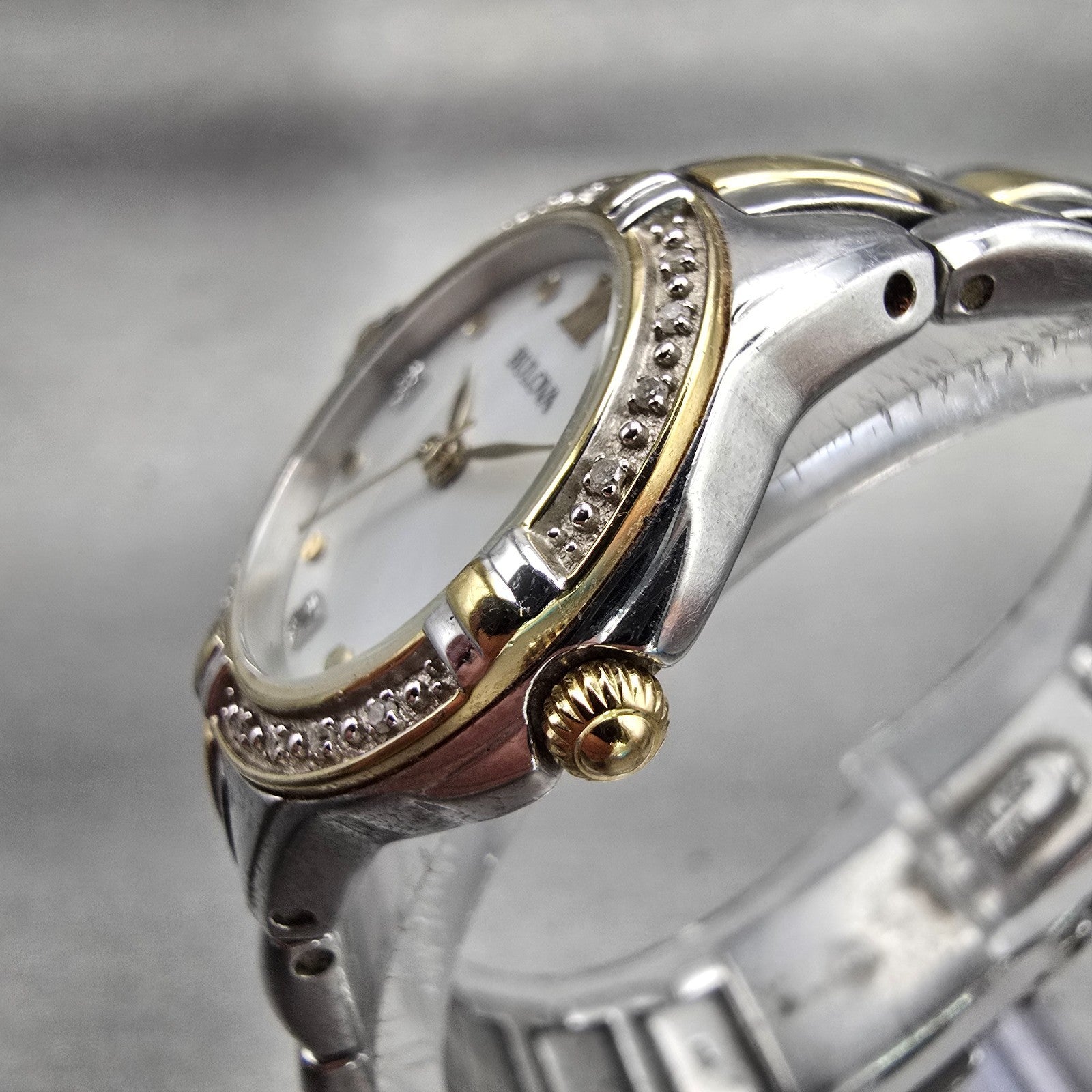 Bulova Watch Women 26mm Silver Dial Two Tone Gemmed Bezel 98R166 New Battery2