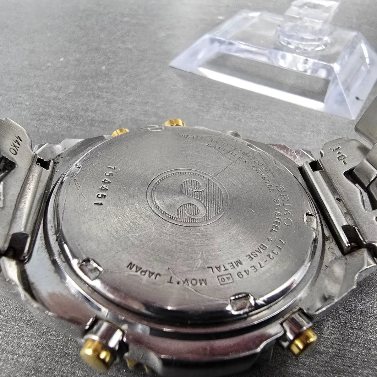 Seiko Chronograph Watch Men 41mm White Dial Two Tone Date READ!! 7T32-7E49 Diver10