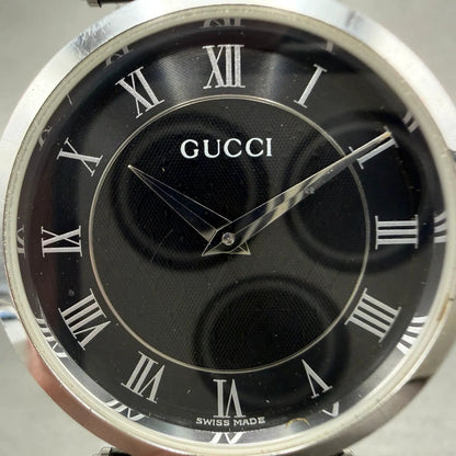 Gucci 2040M Watch Men 30mm Black Dial Silver Tone Leather Round New Battery1