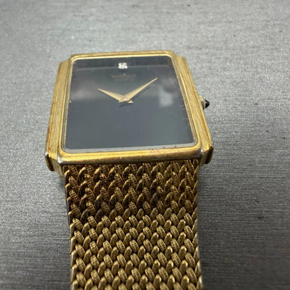 Seiko Tank Watch Men 25mm Black Dial Gold Tone Rectangle READ!! 7430-5499 NewBat2