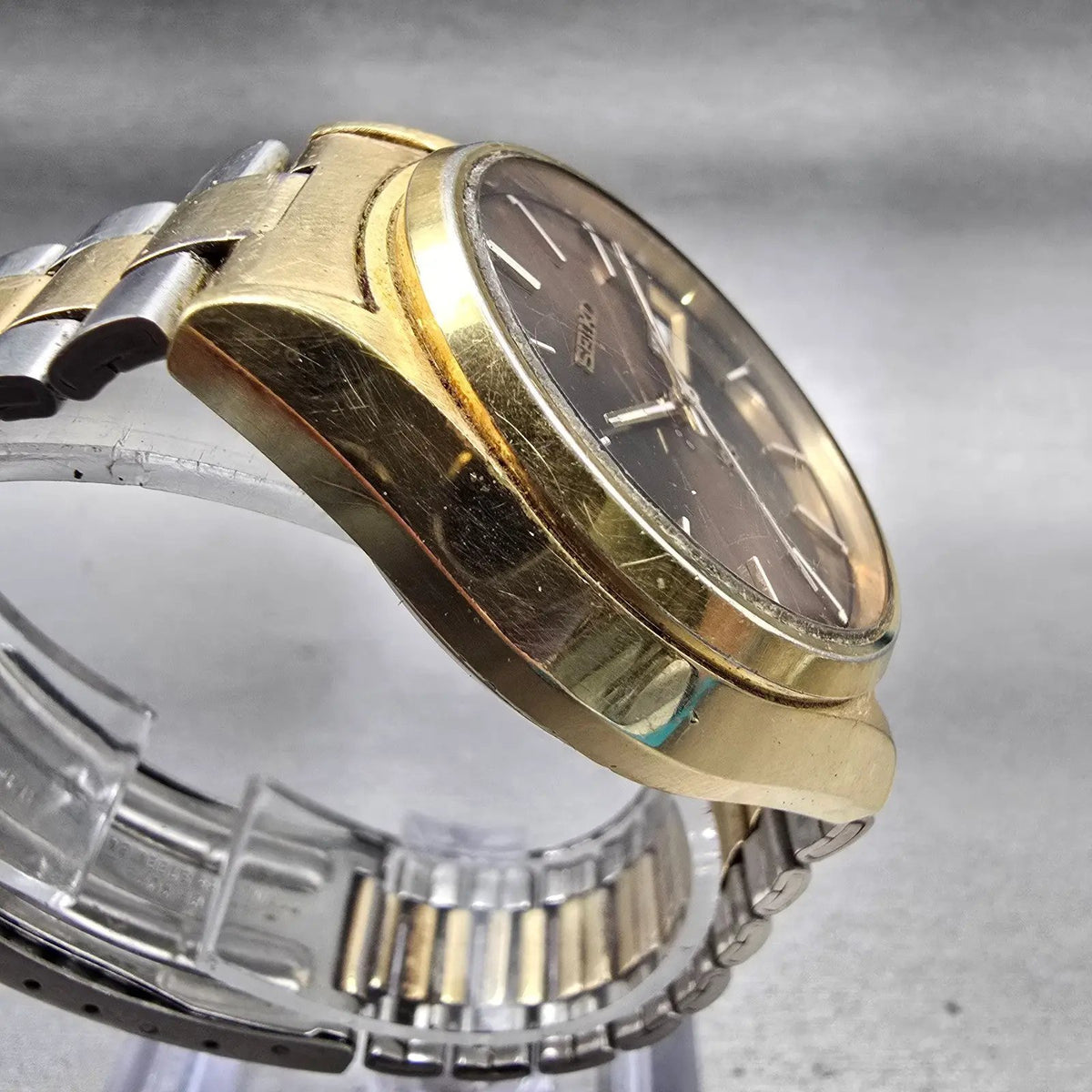 Seiko SQ Watch Men 36mm Brown Dial Gold Tone Daydate Round 0903-8159 New Battery3
