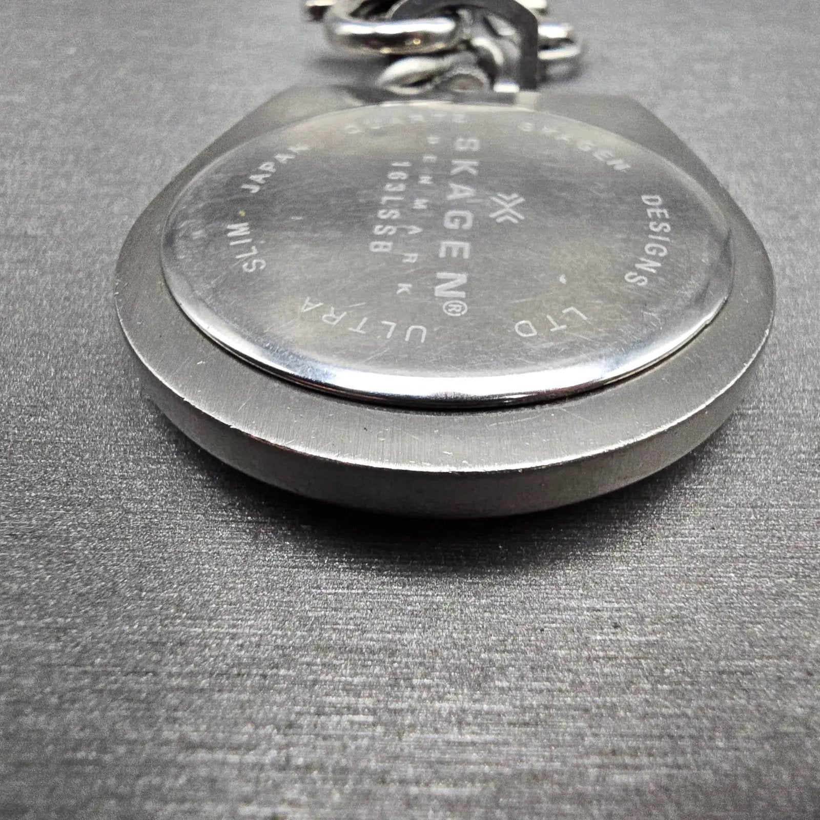 Skagen Denmark Pocket Watch Men 42mm Black Dial Silver Tone 163LSSB New Battery10