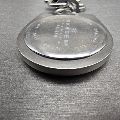 Skagen Denmark Pocket Watch Men 42mm Black Dial Silver Tone 163LSSB New Battery10