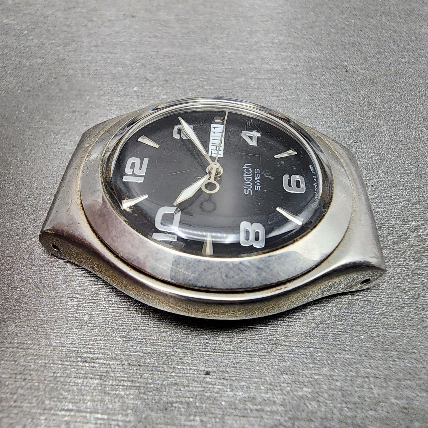 Swatch irony Watch men 38mm Black Dial Steel Daydate Round YGS737 New Battery7