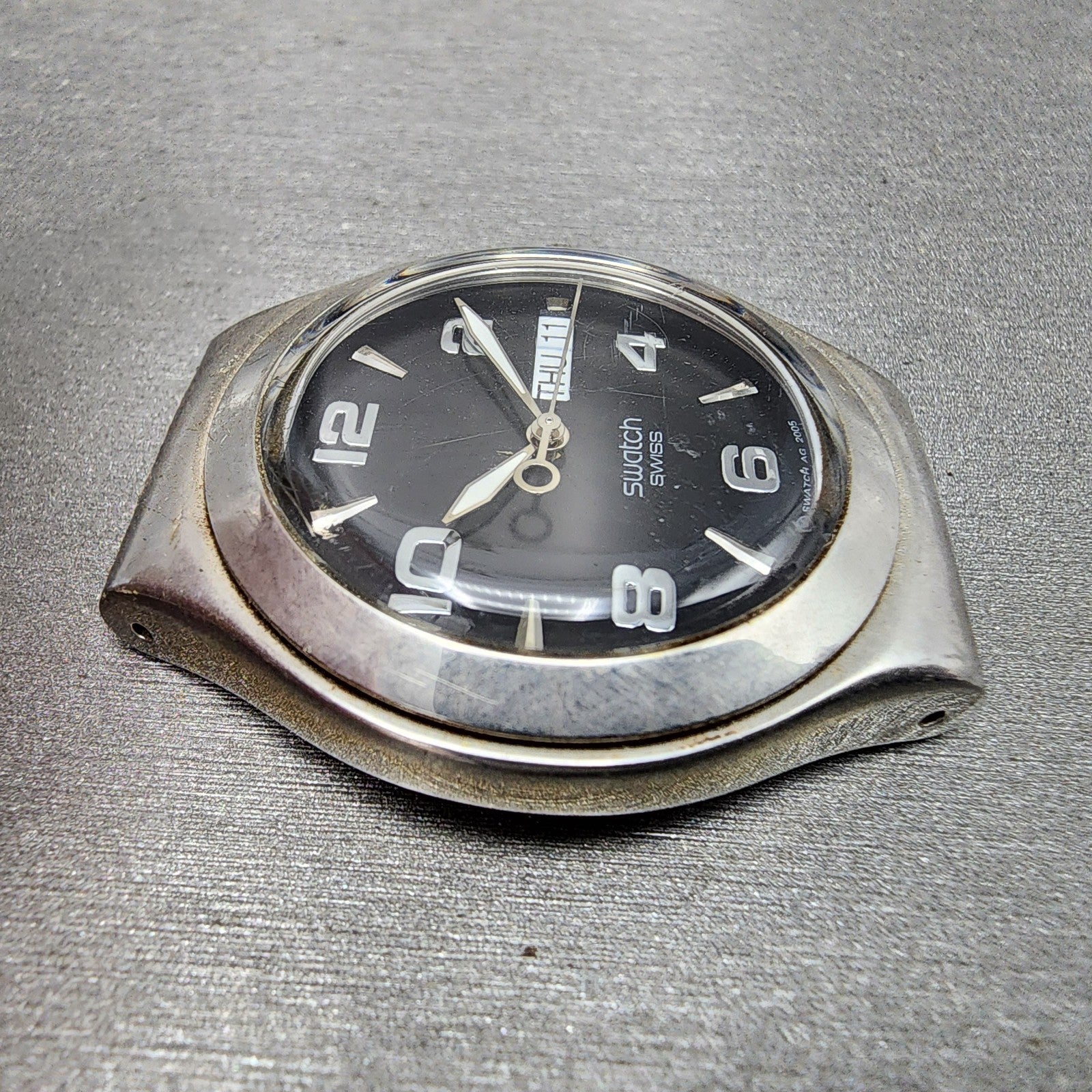 Swatch irony Watch men 38mm Black Dial Steel Daydate Round YGS737 New Battery7