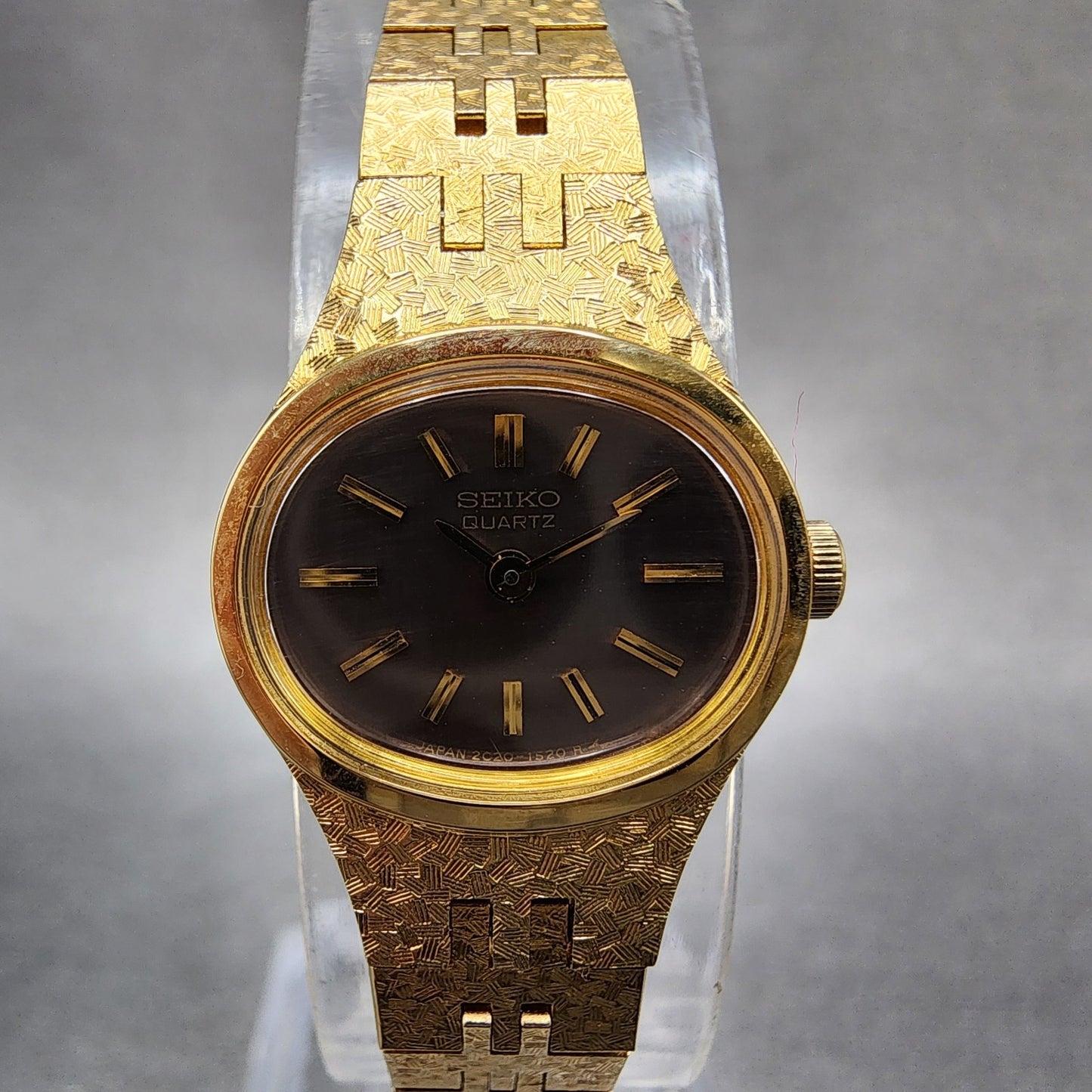 Seiko Watch Women 17mm Brown Dial Gold Tone Oval 2C205759 New Battery NOS1
