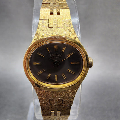 Seiko Watch Women 17mm Brown Dial Gold Tone Oval 2C205759 New Battery NOS1
