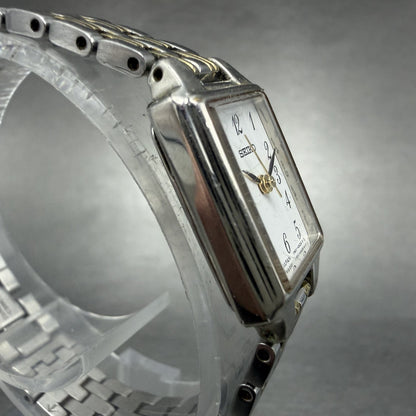 Seiko Tank Watch Women 16mm White Dial Two Tone Rectangle 1N01-0FH0 New Battery3