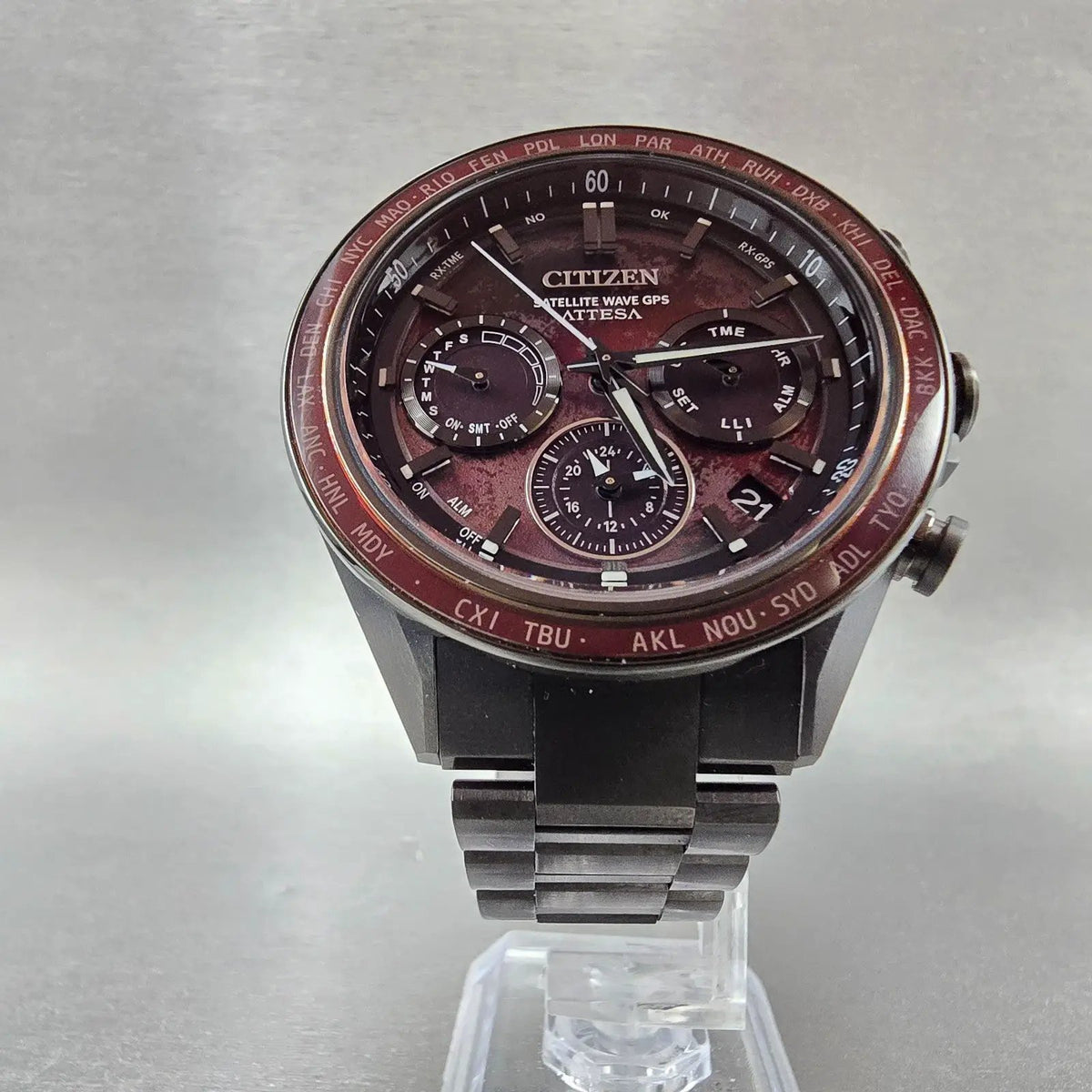 Citizen Attesa Watch Men 44mm Red Dial Titanium Date GPS Chronograph CC4077-71Z7