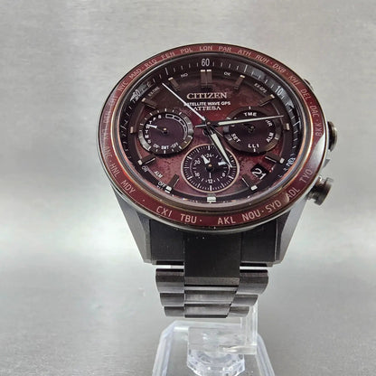 Citizen Attesa Watch Men 44mm Red Dial Titanium Date GPS Chronograph CC4077-71Z7