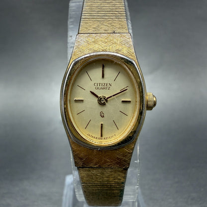 Citizen CQ Watch Women 16mm Champagne Dial Gold Tone Oval 4-833023 New Battery0