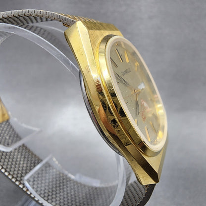 Bulova Caravelle Watch Men 33mm Gold Dial Gold Tone Daydate Round READ! New Batt3