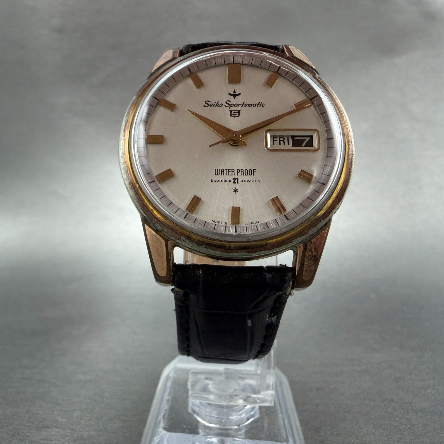Seiko Sports Matic 5 Watch Men 36mm Silver Dial Gold Tone Daydate 417970 Runs5
