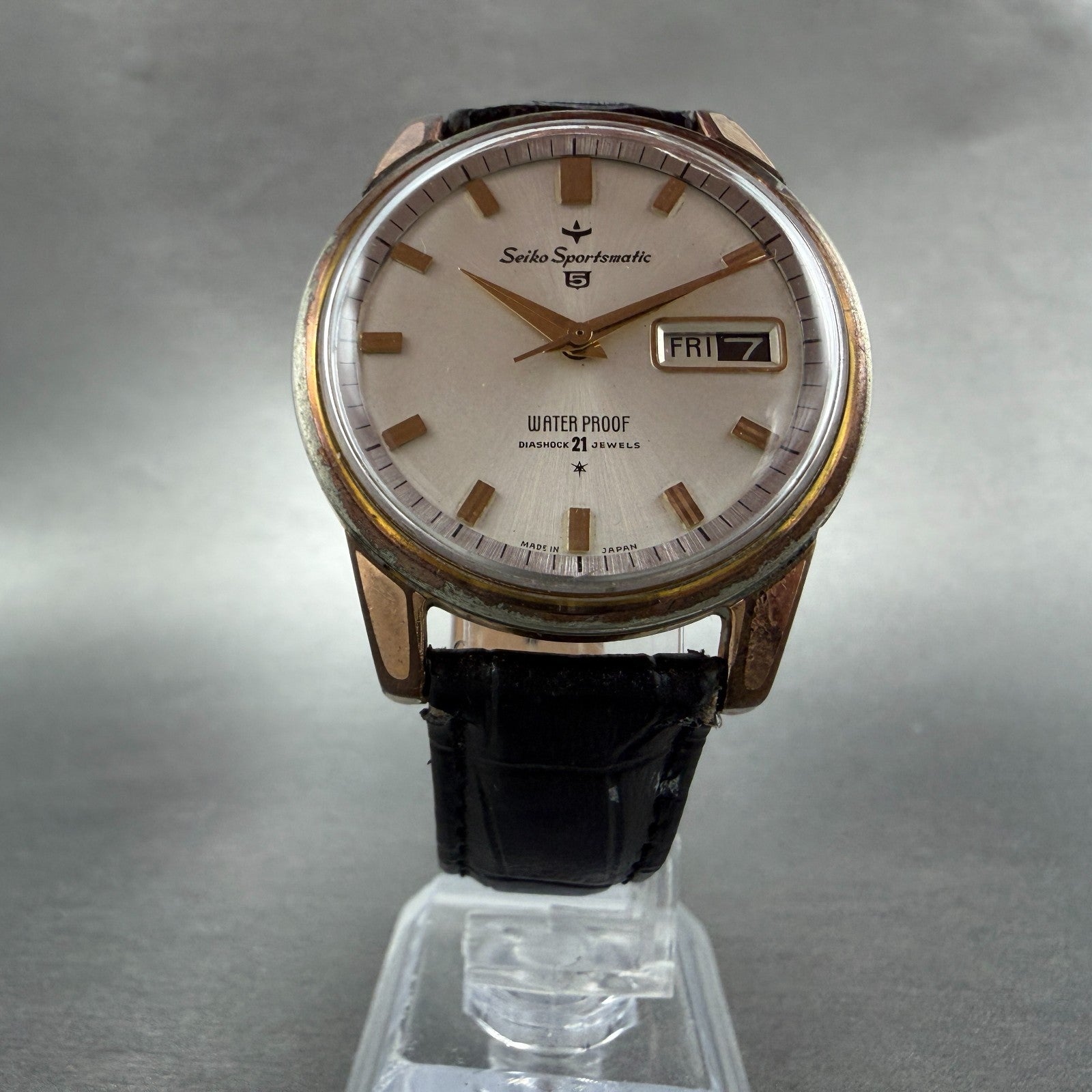 Seiko Sports Matic 5 Watch Men 36mm Silver Dial Gold Tone Daydate 417970 Runs5