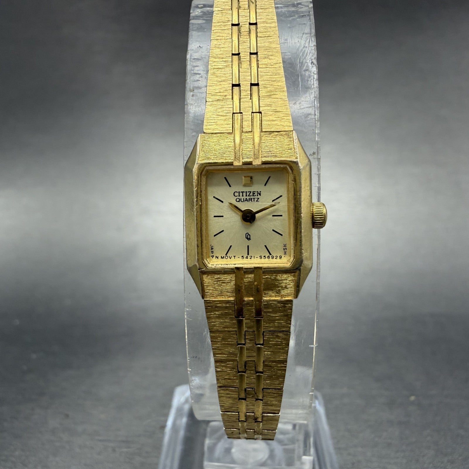 Citizen CQ Tank Watch Women 13mm Champagne Dial Gold Tone Octagon New Battery BI0