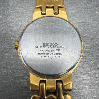 Seiko Watch Women 24mm Black Dial Gold Tone Round V700-6389 New Battery10