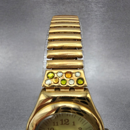 Swatch Irony FLORA Watch Women 25mm Champagne Dial Roes Gold Tone Round New Batt