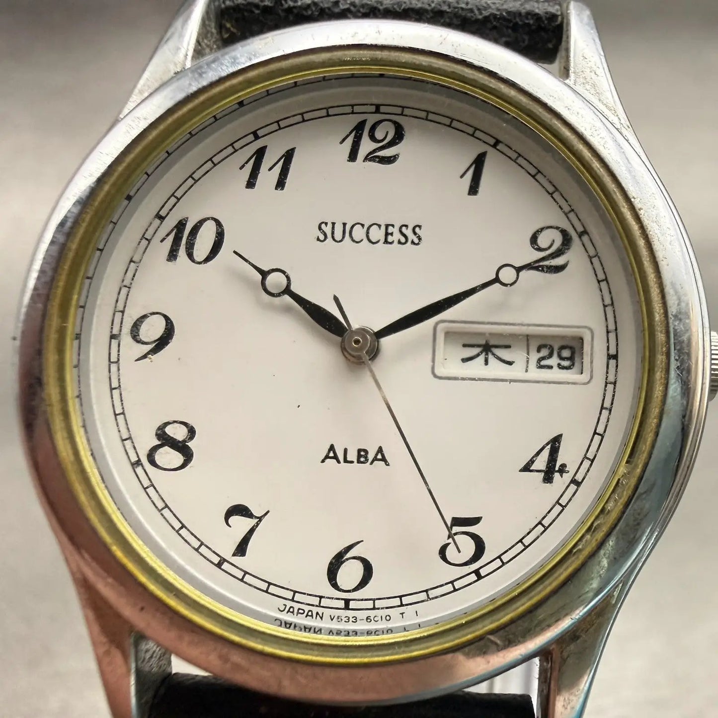 Alba Success Watch Men 33mm White Dial Silver Daydate Round V533-6B60 New Batt1