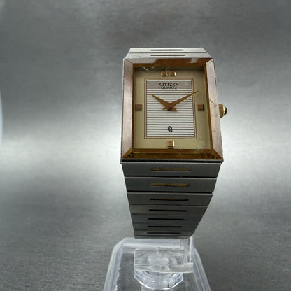 Citizen CQ Tank Watch Men 23mm Champagne Dial Two Tone Rectangle New battery5