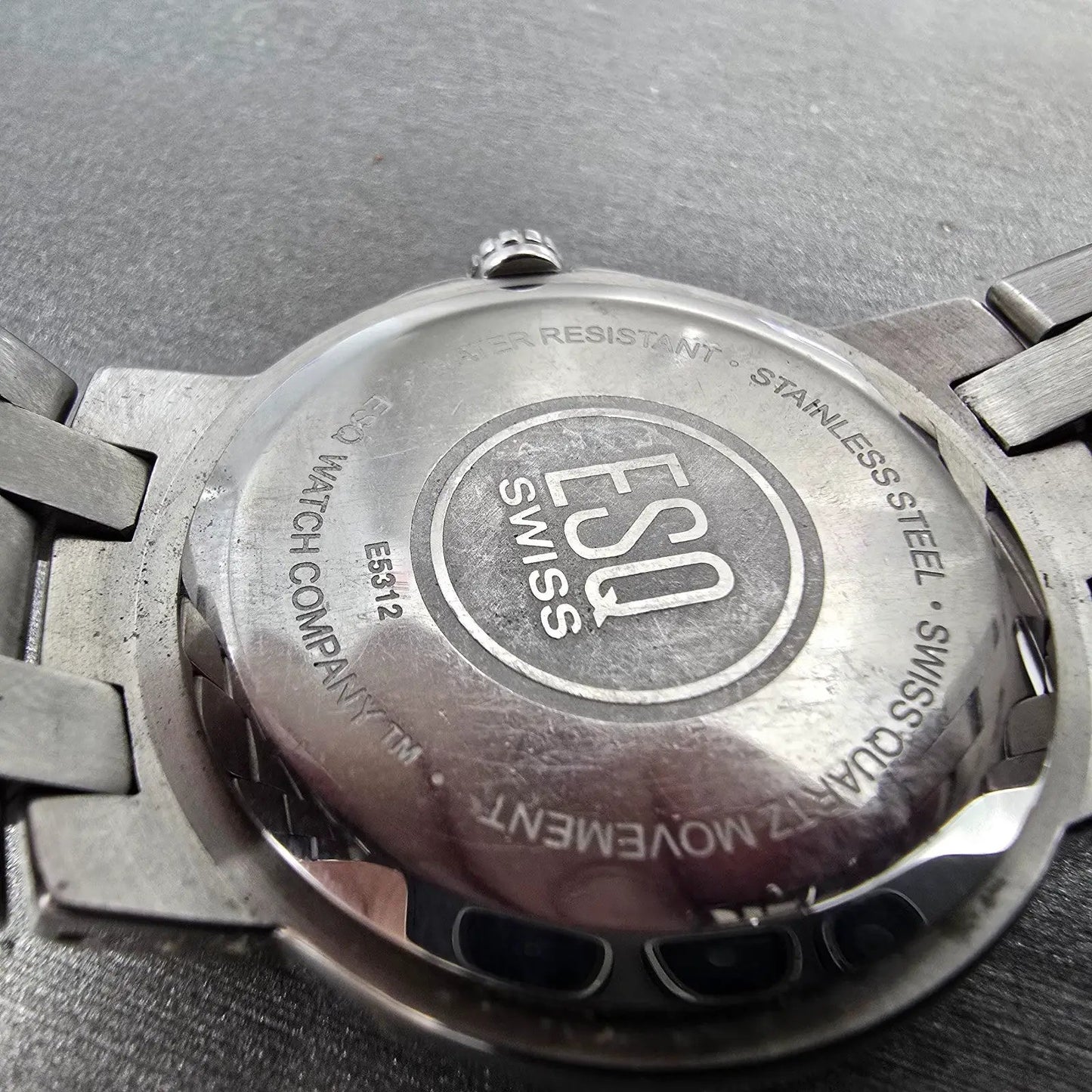 ESQ Watch Men 36mm Black Dial Silver Tone Daydate Round E5312 New Battery Swiss9
