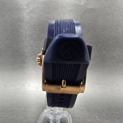 Michael Kors Dylan Chronograph Watch Men 48mm Blue Dial Rose Gold Date New Batt7