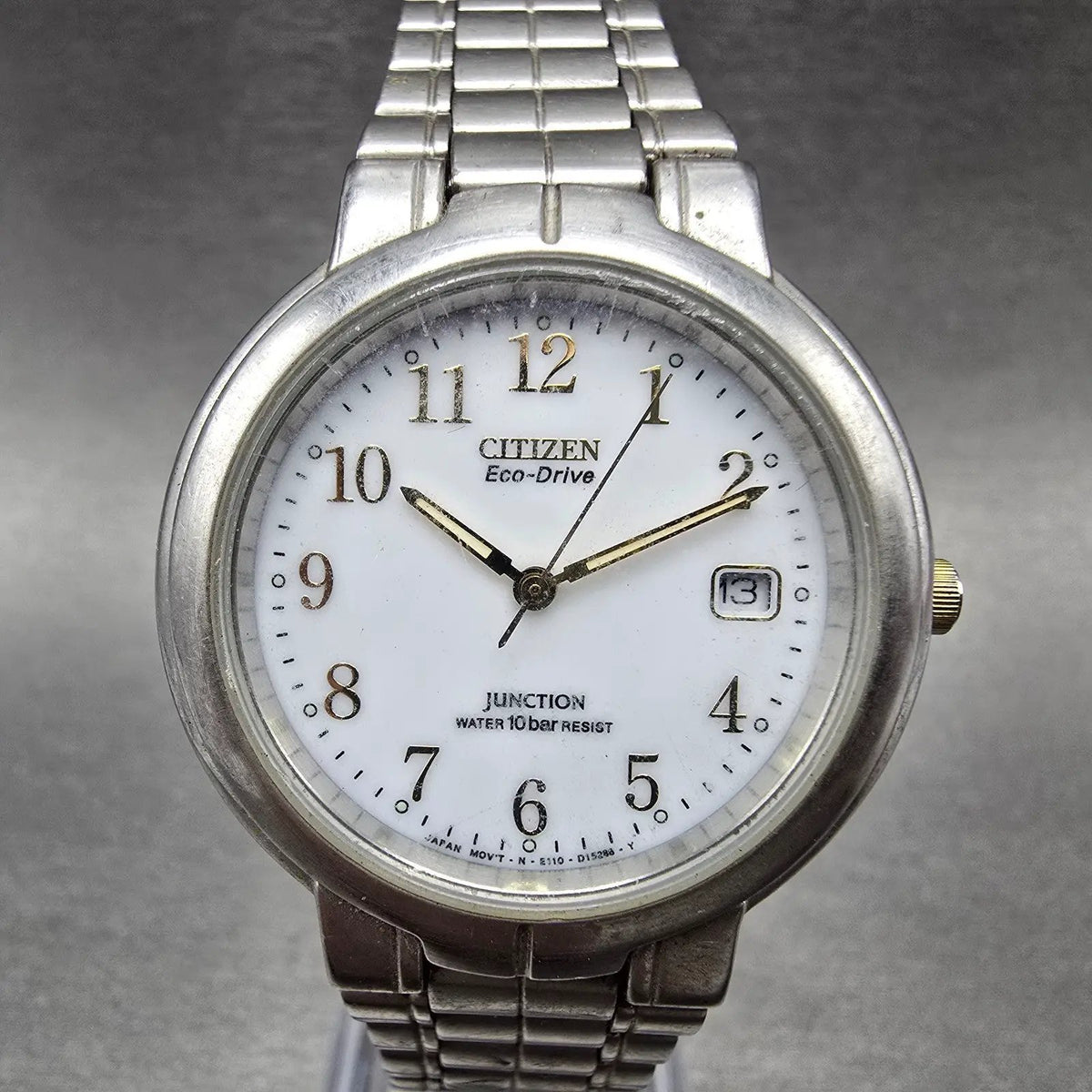 Citizen Eco-Drive Watch Men 35mm White Dial Silver Date Round E110-S95625 Runs0