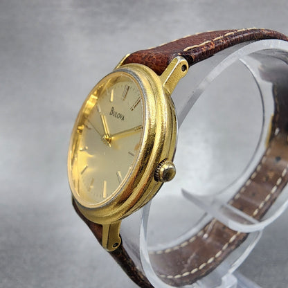 Bulova Watch Women 26mm Champagne Dial Gold Tone Round New Battery