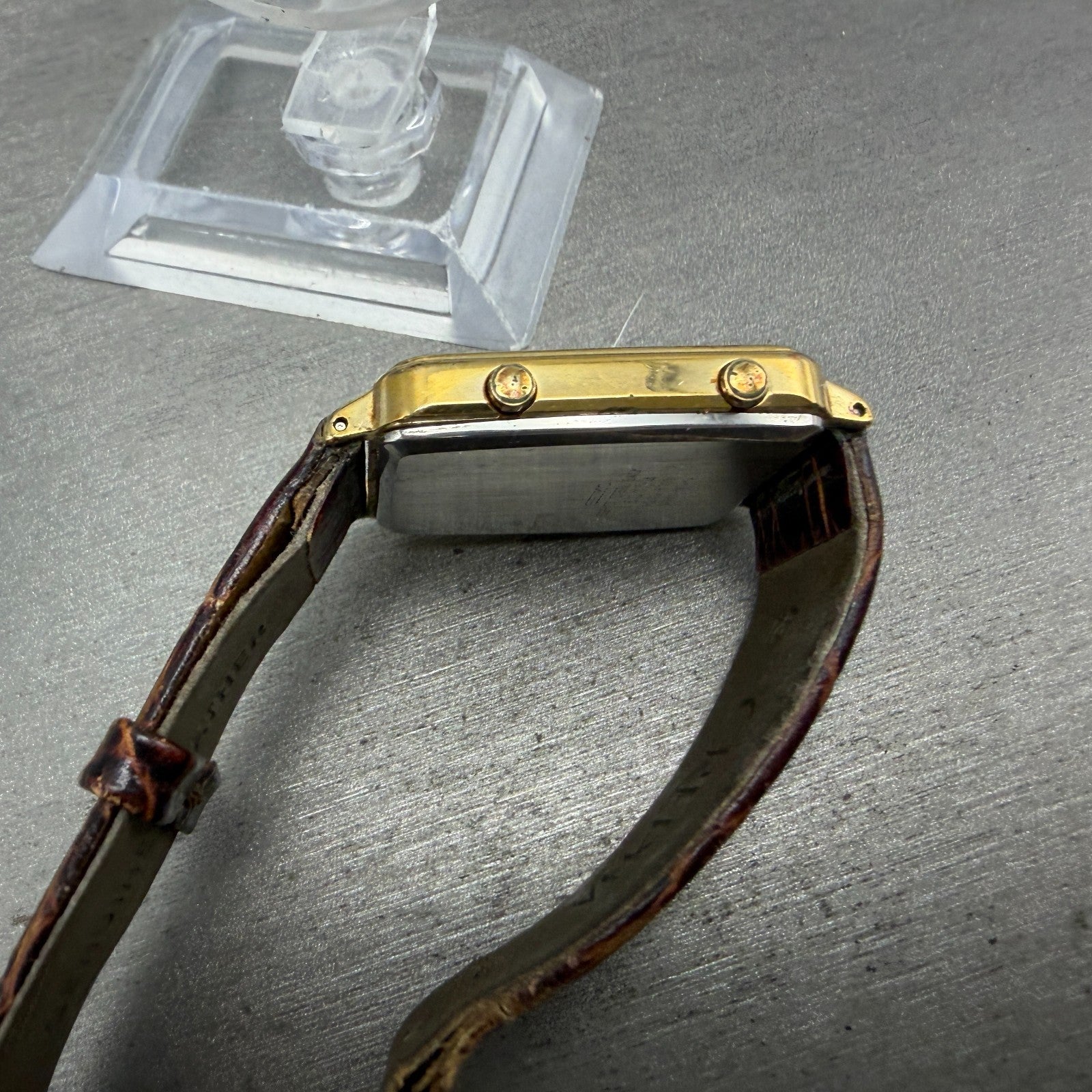 Seiko Tank Watch Men 28mm Analog Digital Gold Tone Alarm Chrono H249-5110 PARTS14