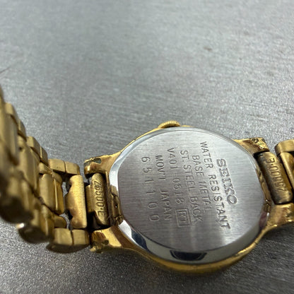 Seiko Watch Women 19mm White Dial Gold Tone Round V401-0518 New Battery9