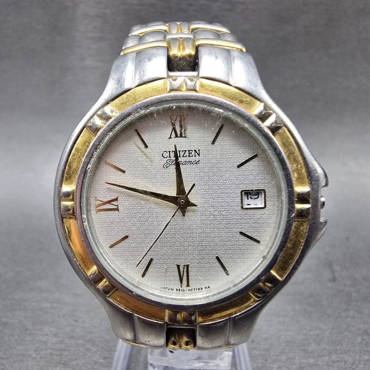 Citizen Elegance Watch Men 35mm White Dial Two Tone Date 5510-H04511 PARTS VTG0