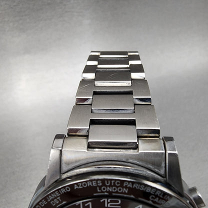 Seiko World Time Solar Watch Men 39mm Black Dial Silver Tone Date 7b25-0ad0 Runs