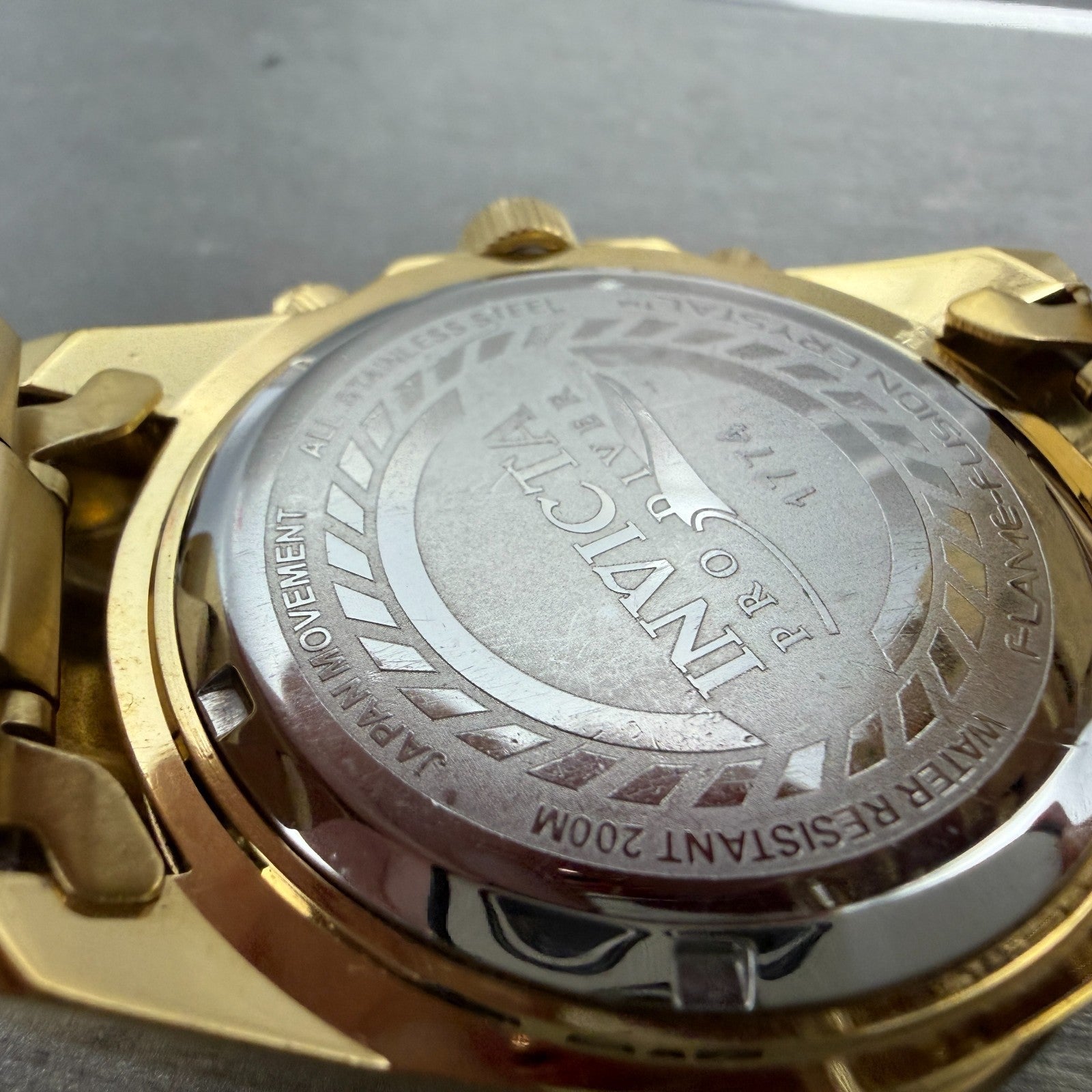 Invicta Pro Diver 1774 Chronograph Watch Men 44mm Champagne Dial Gold Tone Runs9
