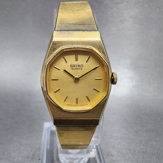 Seiko Watch Women 19mm Gold Dial Gold Tone Round 5420-5099 New Battery