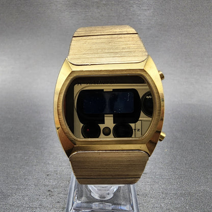 Hamilton Digital Watch Men 32mm LCD 14K Gold Plated Rectangle PARTS Vintage0