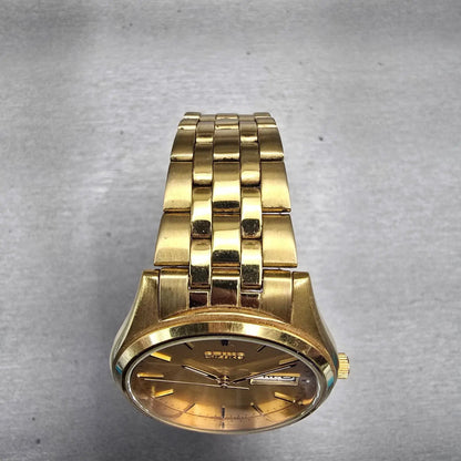 Seiko Watch Men 37mm Gold Dial Gold Tone Daydate Round 7N43-9046 New Battery VTG4