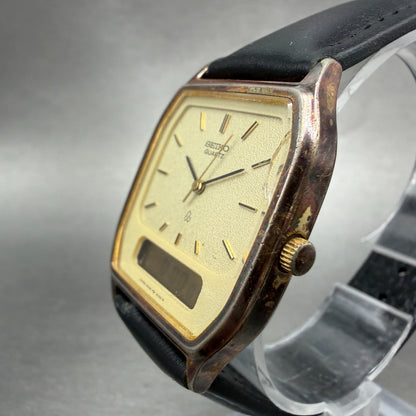 Seiko Analog Digital Watch Men 30mm Champagne Dial Gold Tone H449-5130 New Batt2
