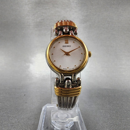 Seiko Watch Women 21mm White Dial Two Tone Round V4001229 New Battery5