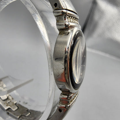 VTG Seiko Watch Women 21mm Black Dial Silver Tone Round 1N00-0SC0 New Battery