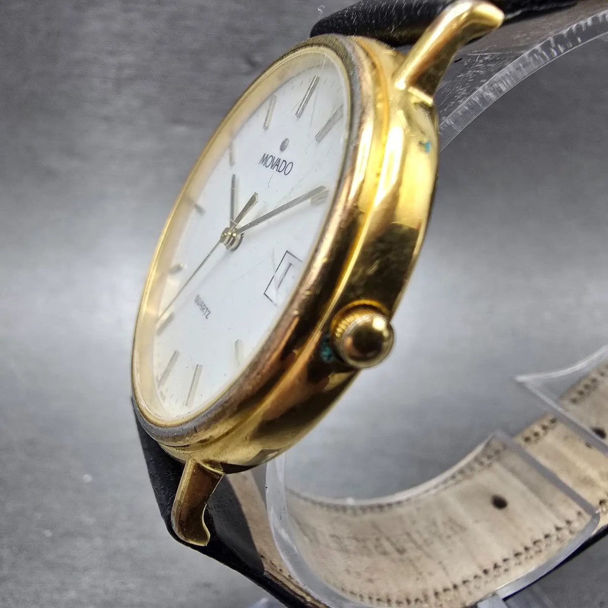 Movado Watch Men 34mm White Dial Gold Tone Date Round 87-A4-885 New Battery VTG2