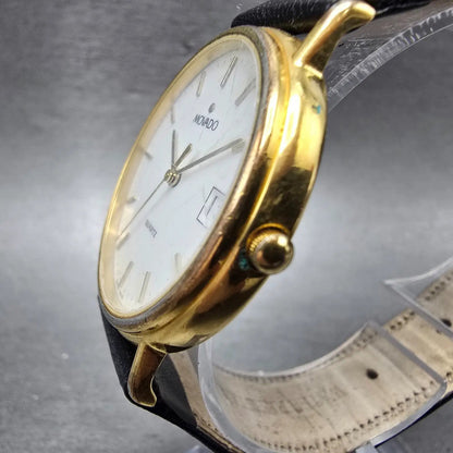 Movado Watch Men 34mm White Dial Gold Tone Date Round 87-A4-885 New Battery VTG2