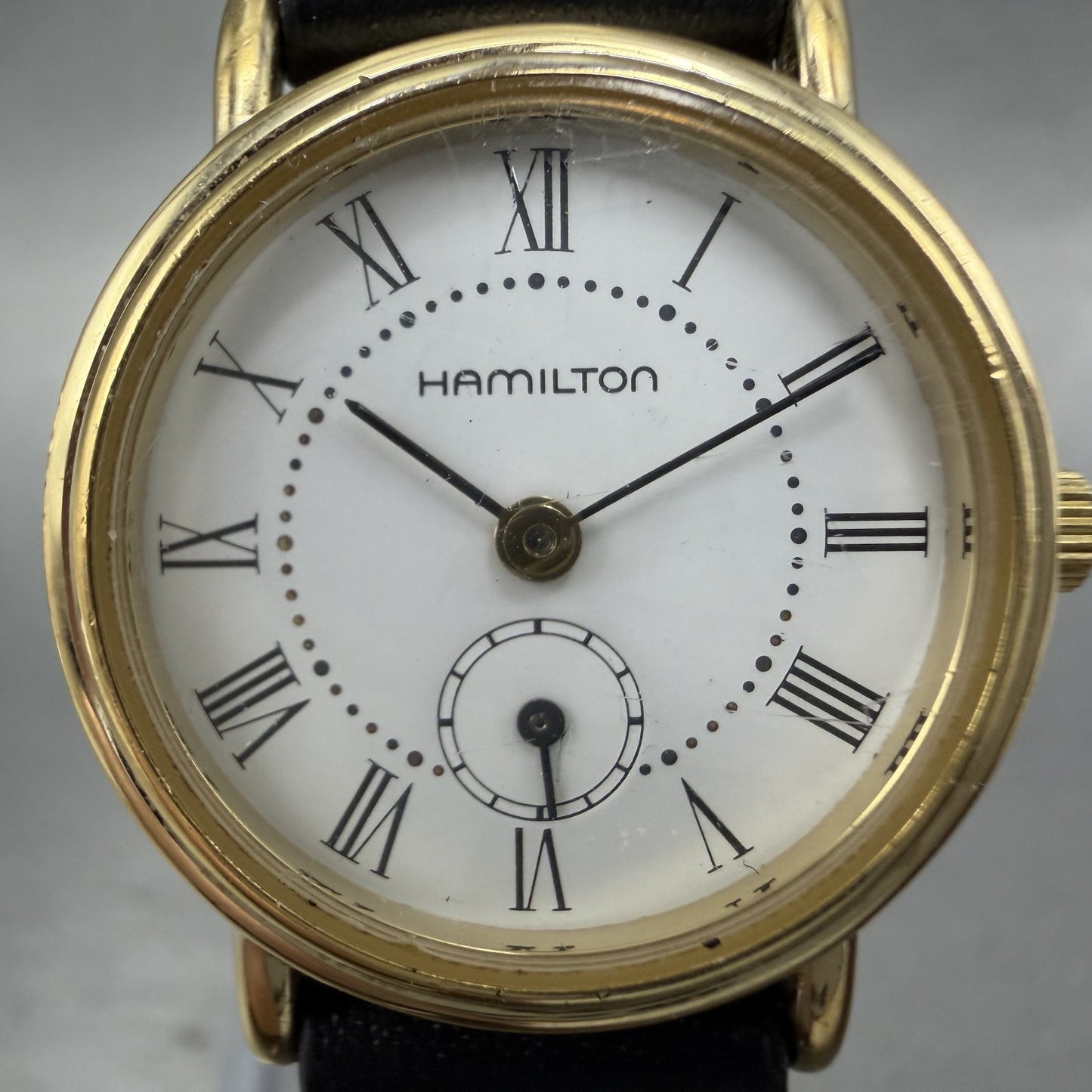 Hamilton Watch Women 23mm White Dial Gold Tone Round 6208 New Battery1
