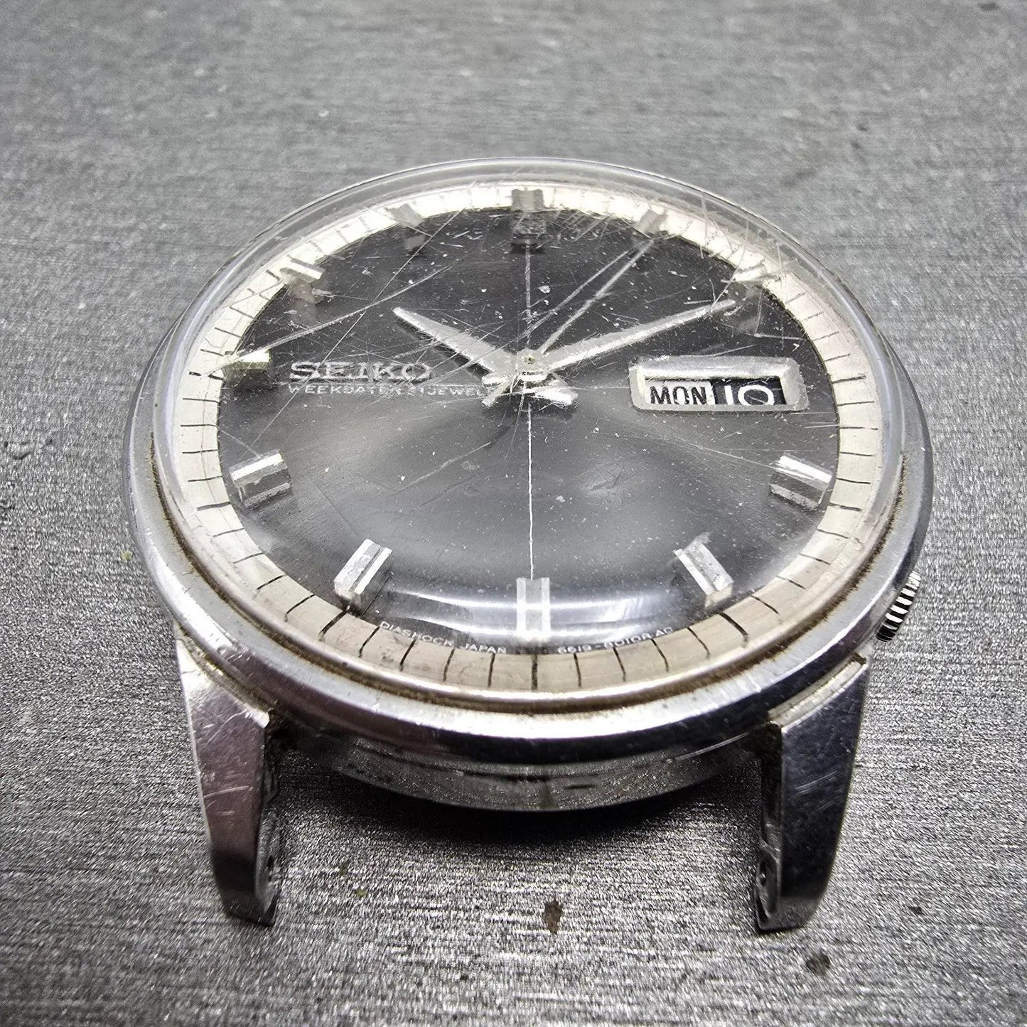 Seiko Weekdater Automatic Watch Men 37mm Gray Dial Steel Daydate 6619-8010 PARTS3