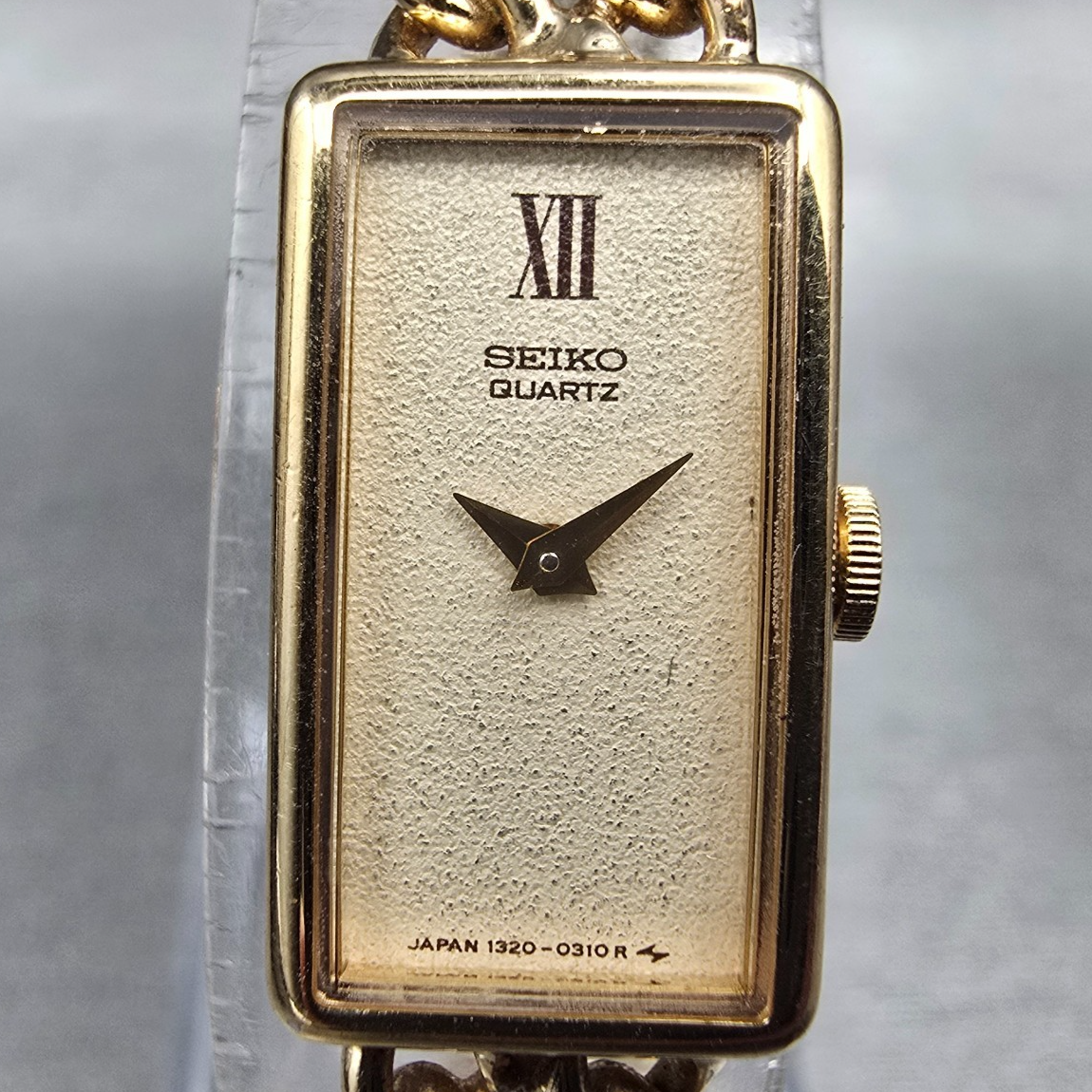 Seiko Watch Women 12mm Champagne Dial Gold Tone Rectangle 1320-5250 New Battery1