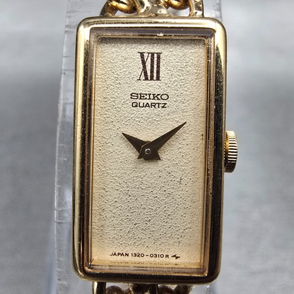 Seiko Watch Women 12mm Champagne Dial Gold Tone Rectangle 1320-5250 New Battery1
