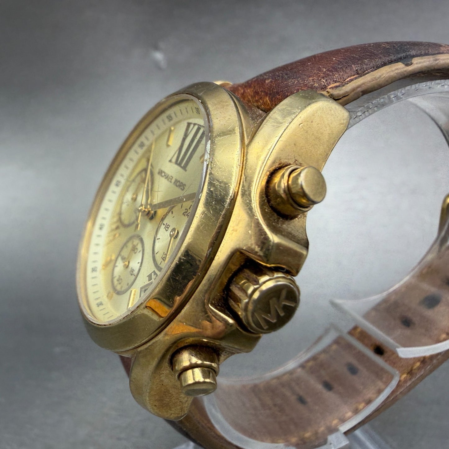 Michael kors Bradshaw Watch Women 36mm Champagne Dial Gold Tone Date New Batt AB2
