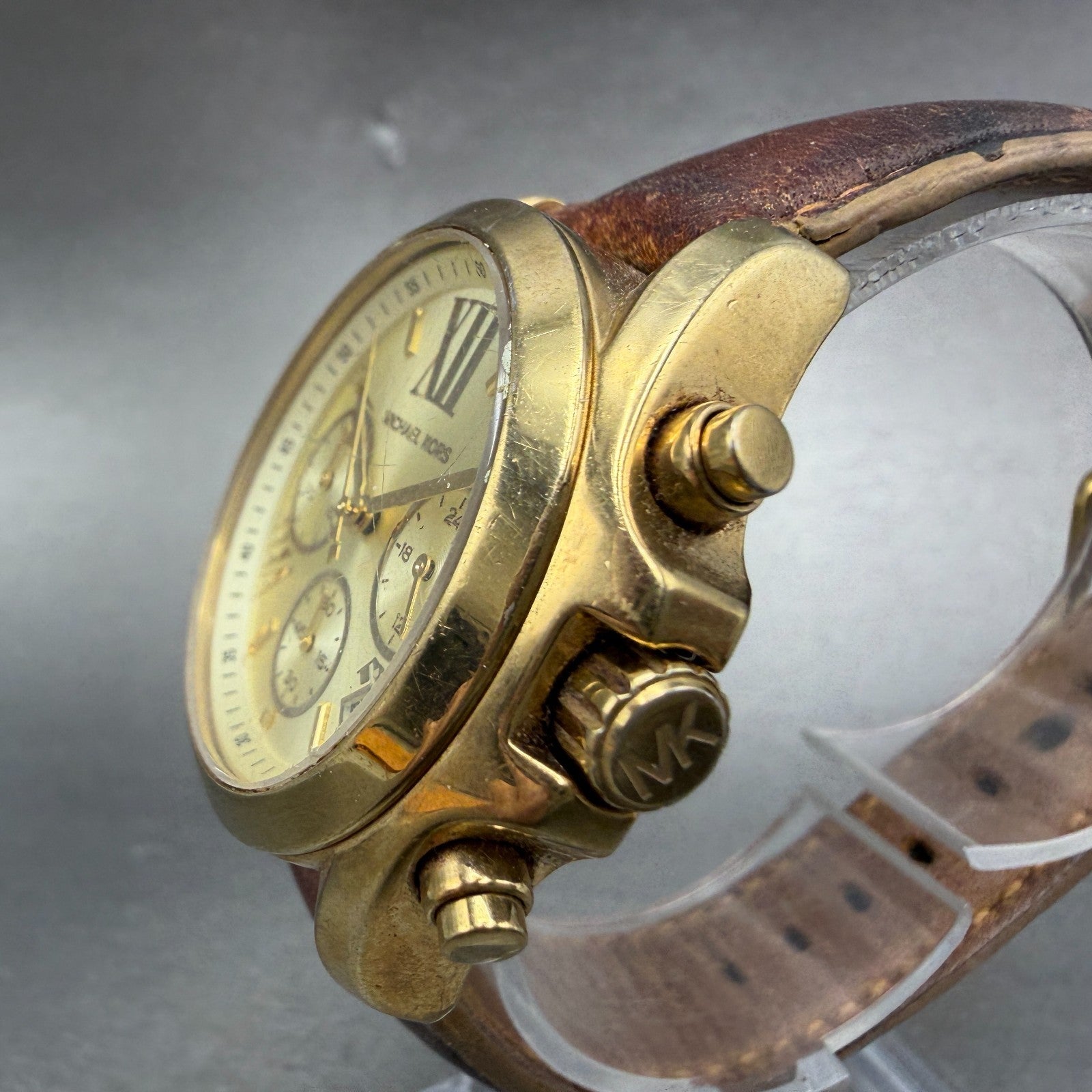 Michael kors Bradshaw Watch Women 36mm Champagne Dial Gold Tone Date New Batt AB2