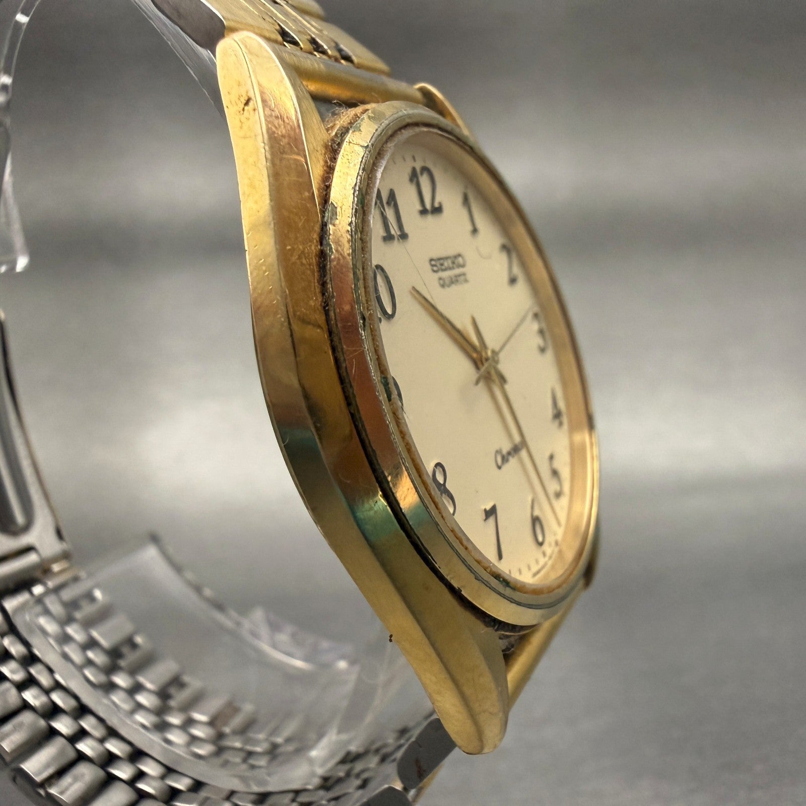Seiko Chronos Watch Men 34mm Champagne Dial Gold Tone Round 8121-8000 New Batt3